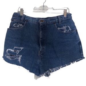 Vintage Pendleton Cut Off Denim Shorts Distressed with Leather Patch